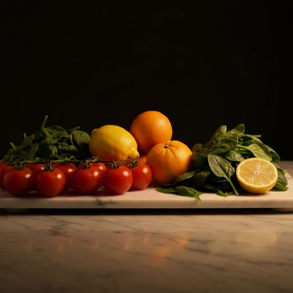 Свежие фрукты, овощи и орехи